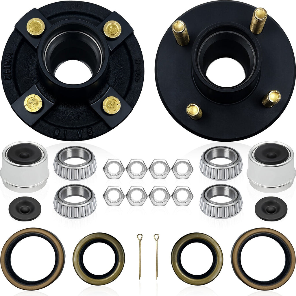 2 Sets 4 on 4'' Trailer Hub Kit for 2000 lbs 1" or 1-1/16" Trailer Straight Axle