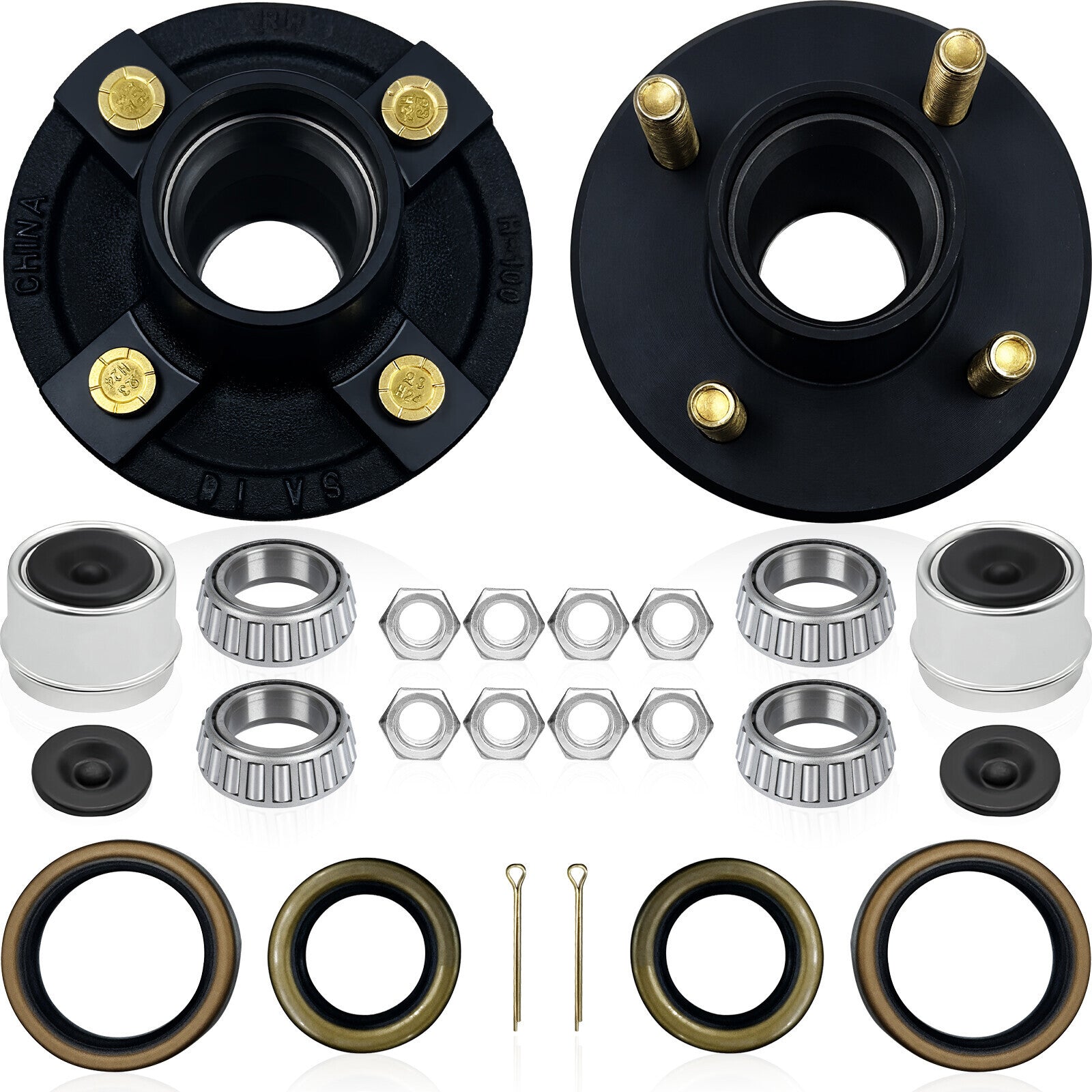 2 Sets 4 on 4'' Trailer Hub Kit for 2000 lbs 1" or 1-1/16" Trailer Straight Axle