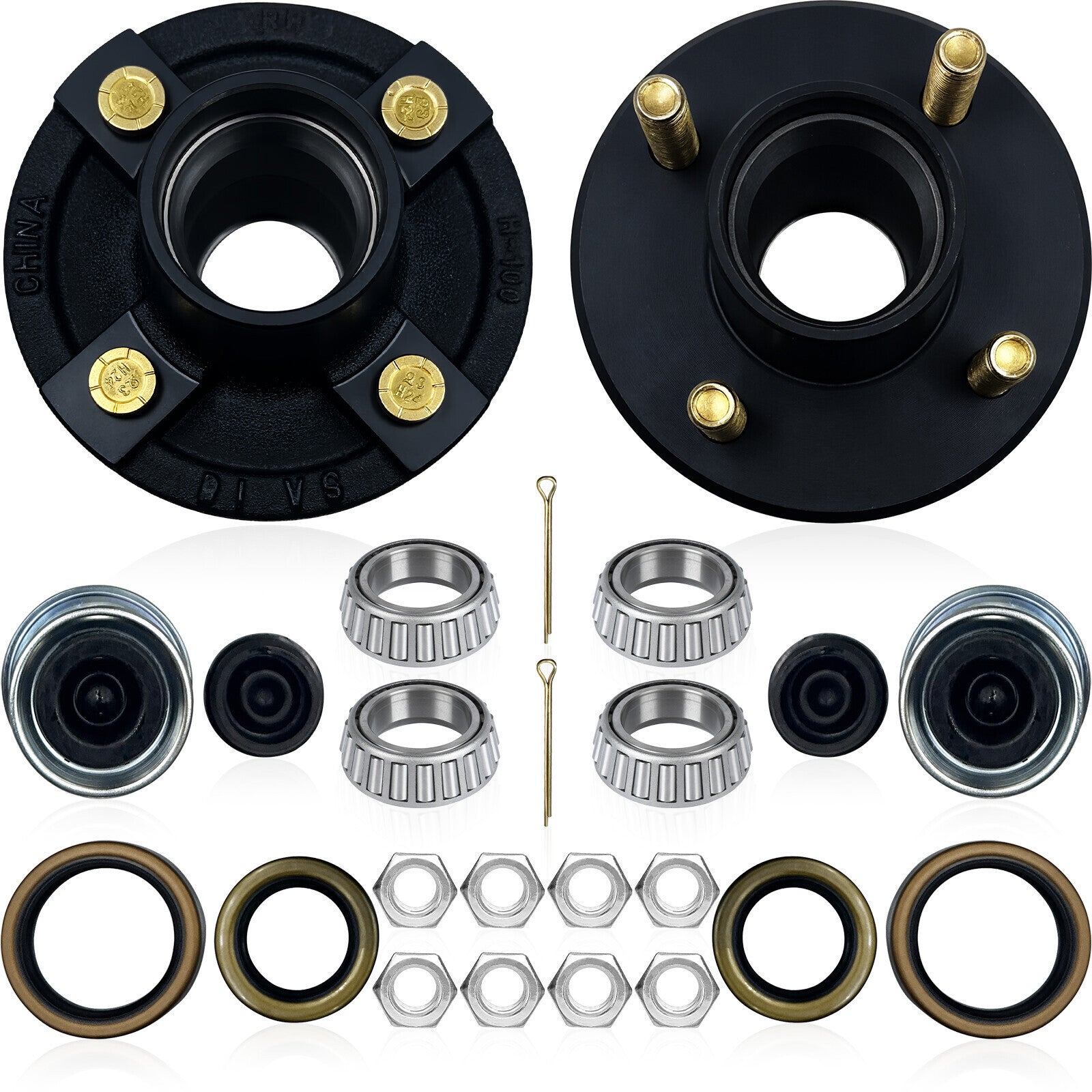 2 Sets 4 on 4'' Trailer Hub Kit for 2000 lbs 1" or 1-1/16" Trailer Straight Axle