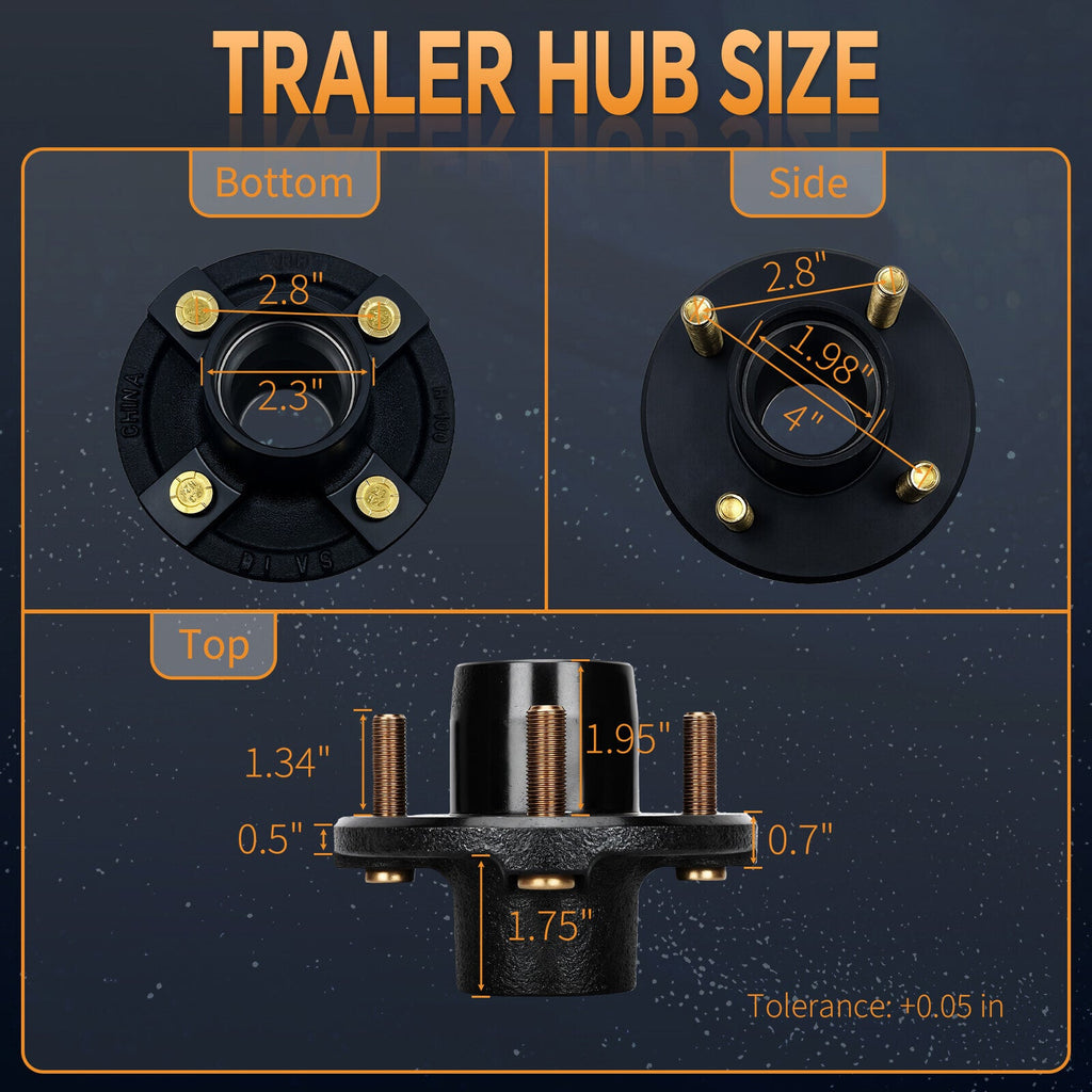 2 Sets 4 on 4'' Trailer Hub Kit for 2000 lbs 1" or 1-1/16" Trailer Straight Axle