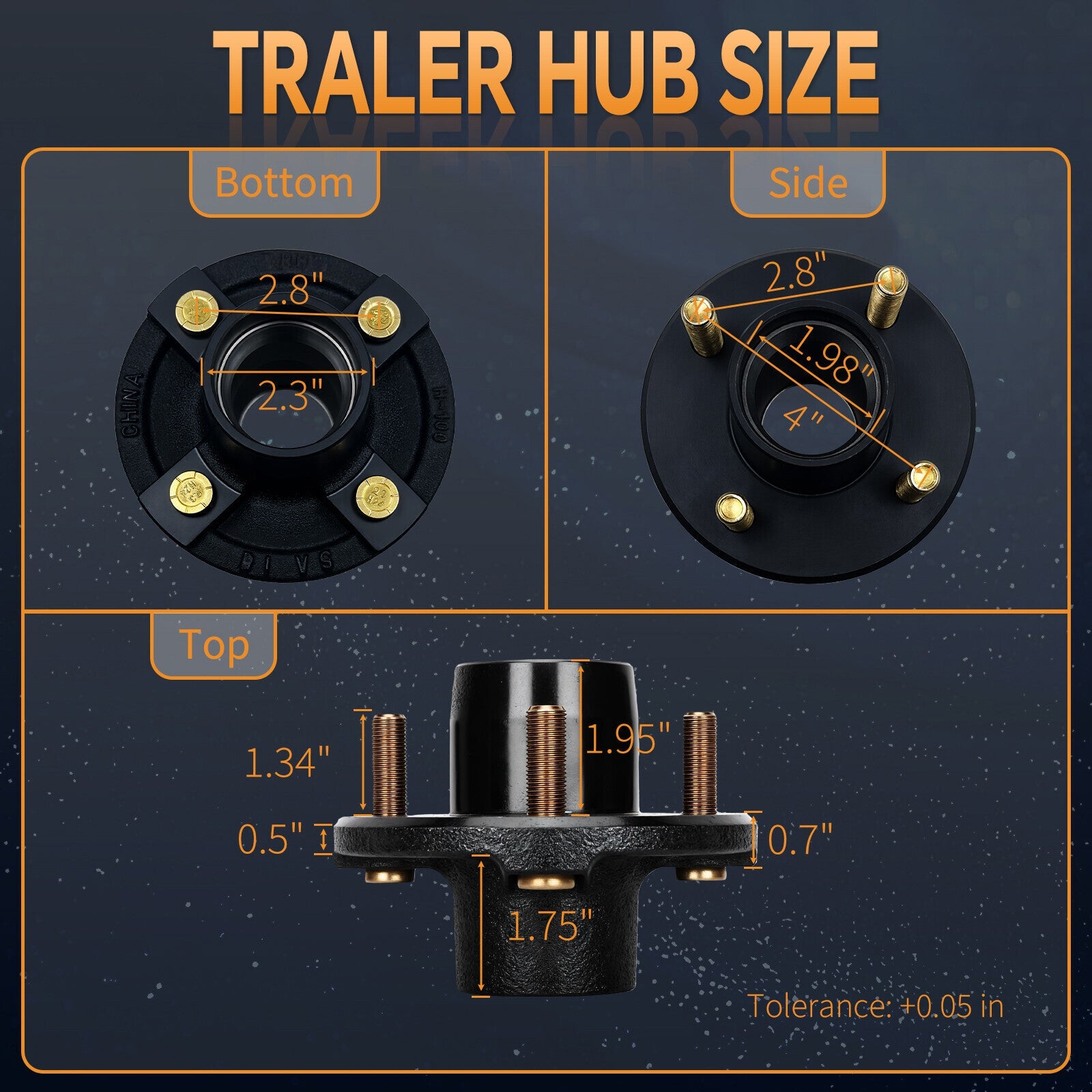 2 Sets 4 on 4'' Trailer Hub Kit for 2000 lbs 1" or 1-1/16" Trailer Straight Axle