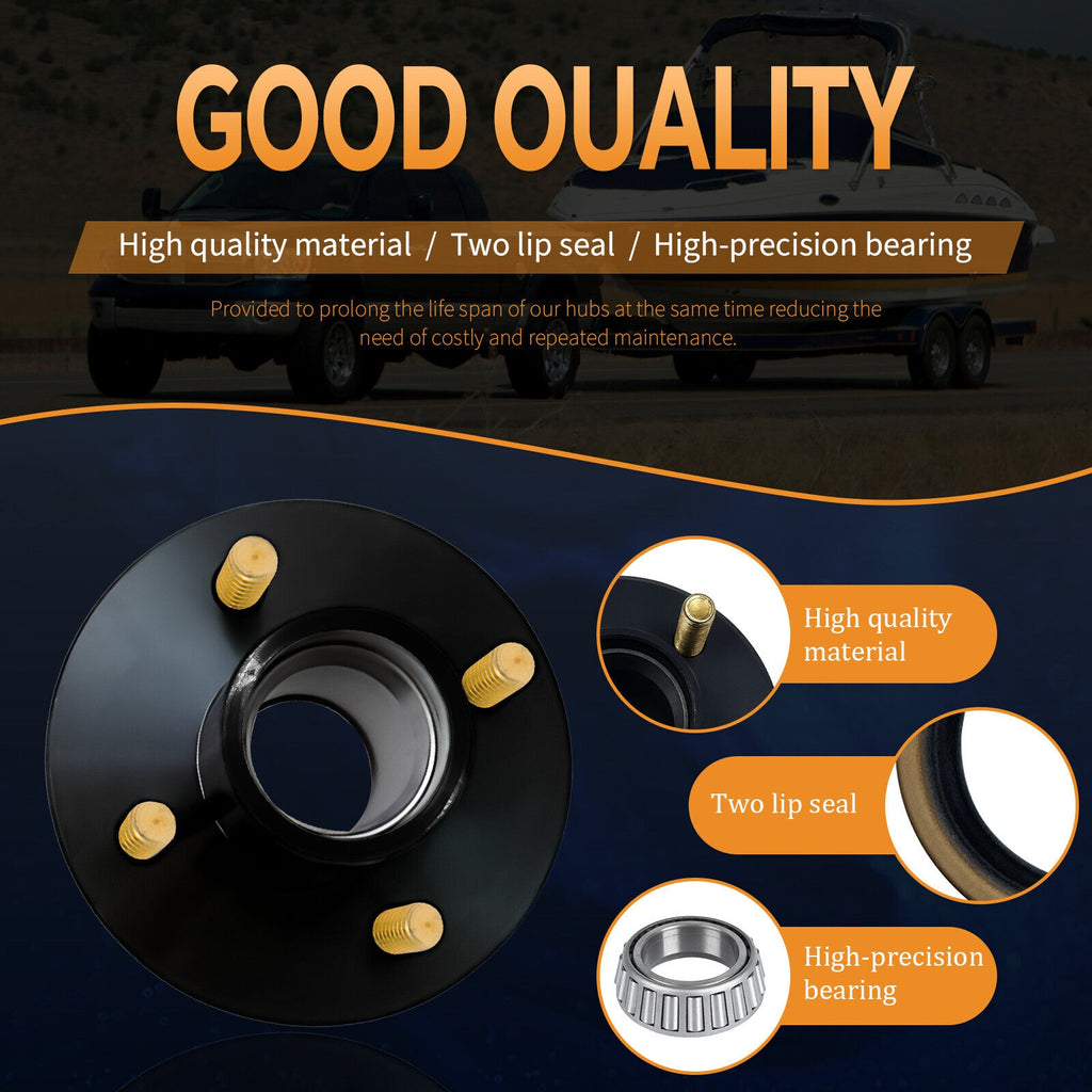 2 Sets 4 on 4'' Trailer Hub Kit for 2000 lbs 1" or 1-1/16" Trailer Straight Axle