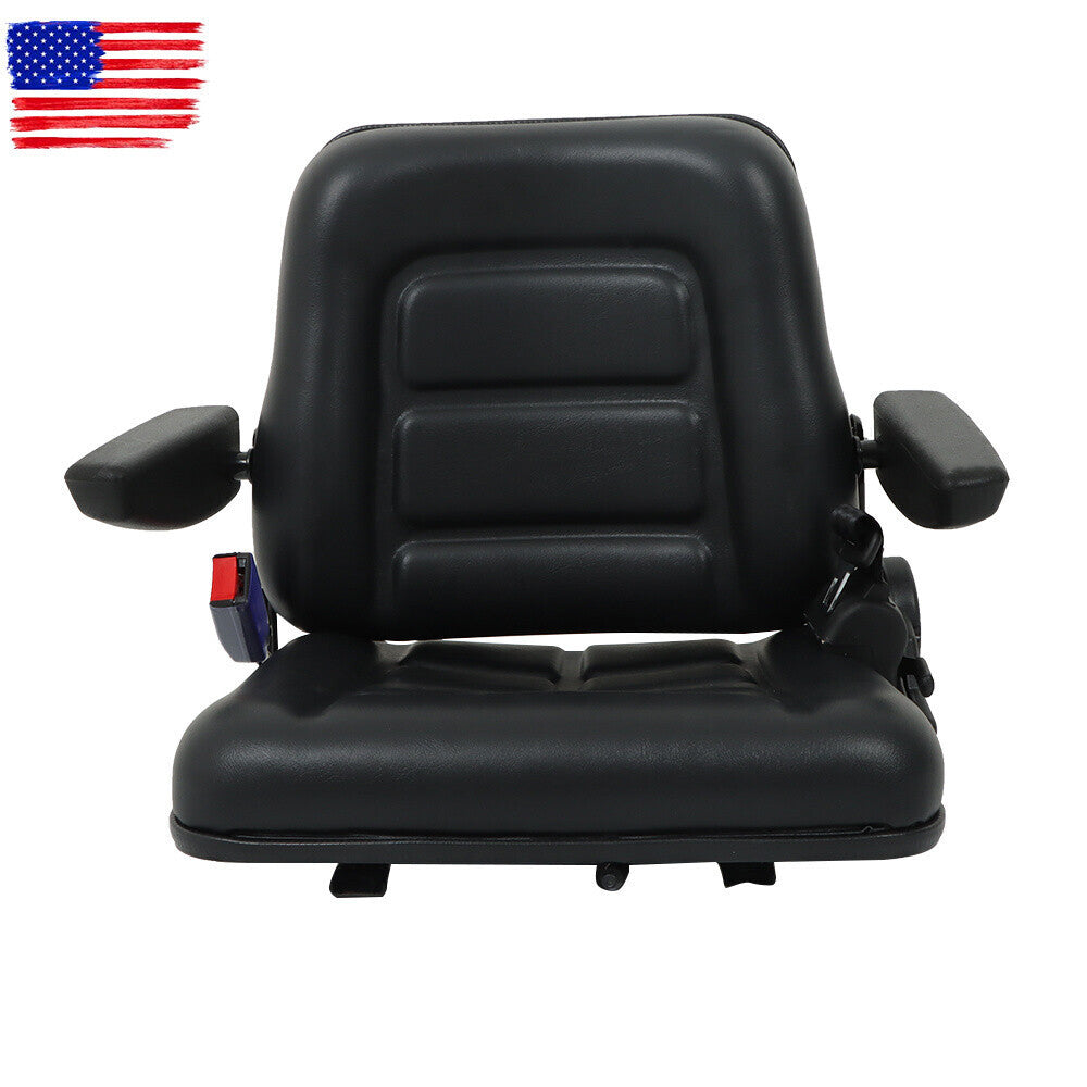 Adjustable Seat w/Safety Belt & Armrest Universal Forklift Tractor Seat PVC