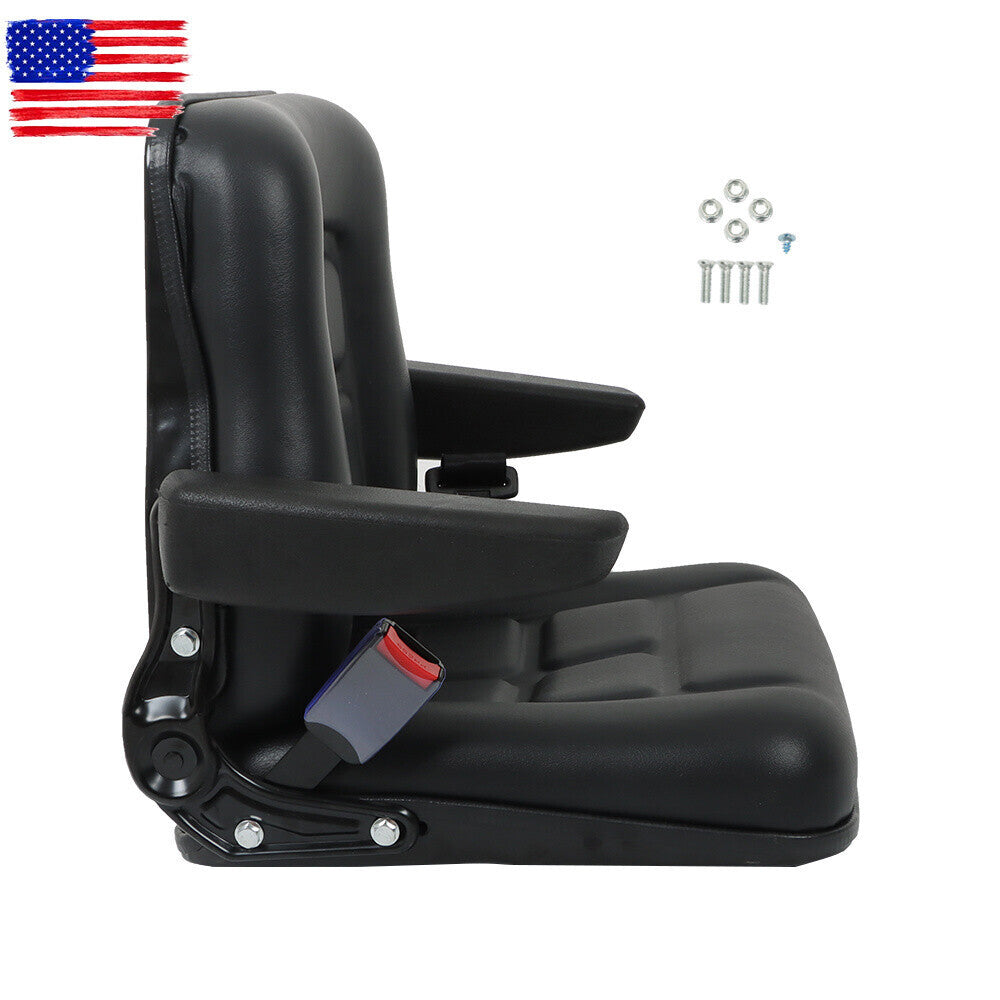 Adjustable Seat w/Safety Belt & Armrest Universal Forklift Tractor Seat PVC