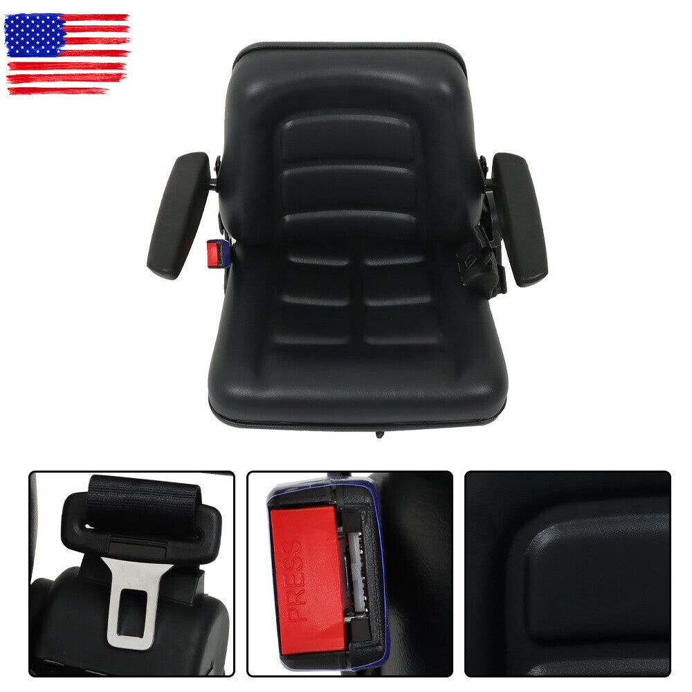 Adjustable Seat w/Safety Belt & Armrest Universal Forklift Tractor Seat PVC