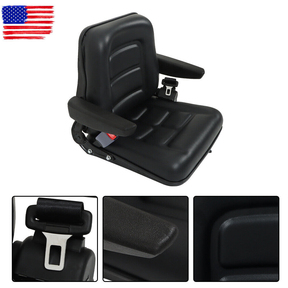 Adjustable Seat w/Safety Belt & Armrest Universal Forklift Tractor Seat PVC