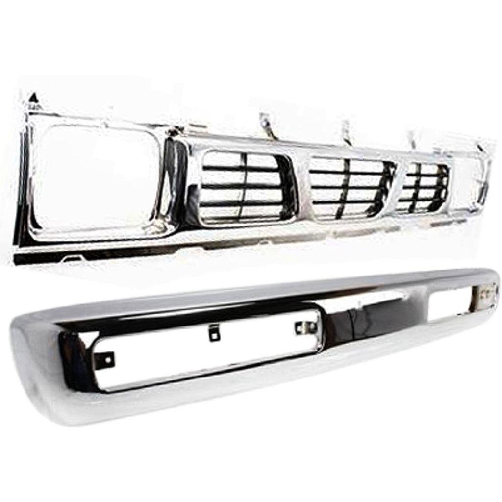 Bumper Kit For 1996-1997 Nissan Pickup Front Chrome with Grille Assembly