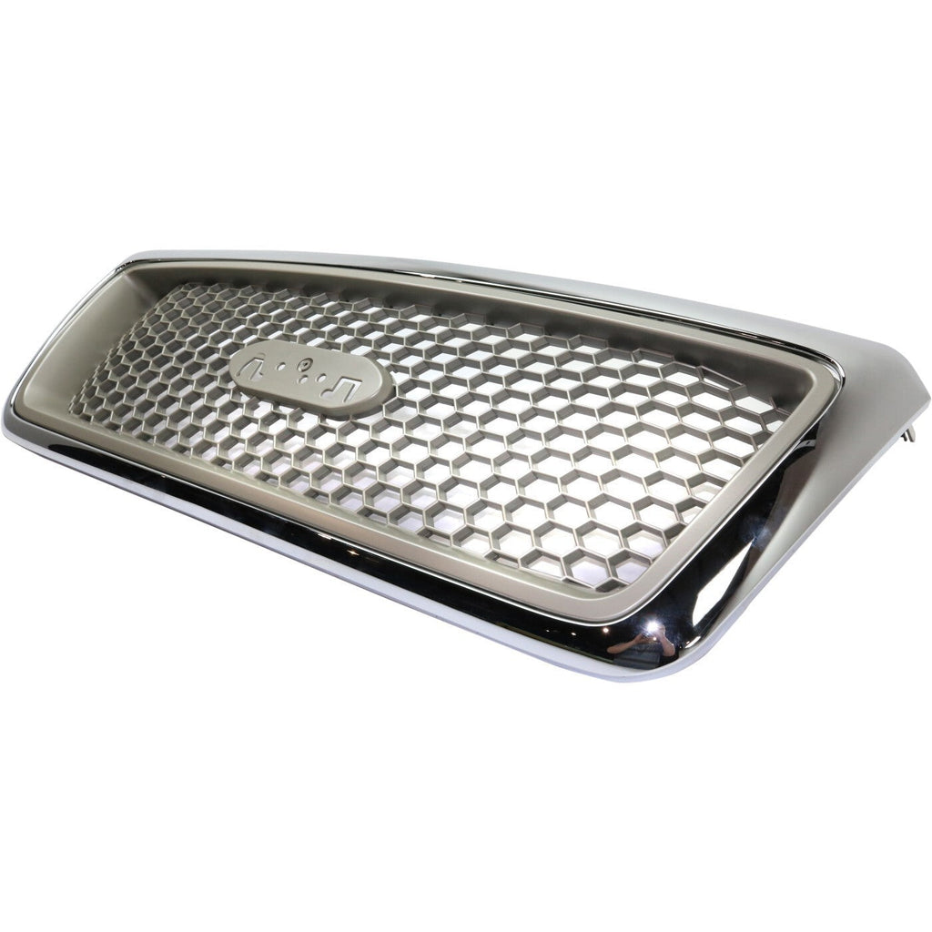 Grille For 2004-2008 Ford F-150 Chrome Shell w/ Beige Insert Plastic