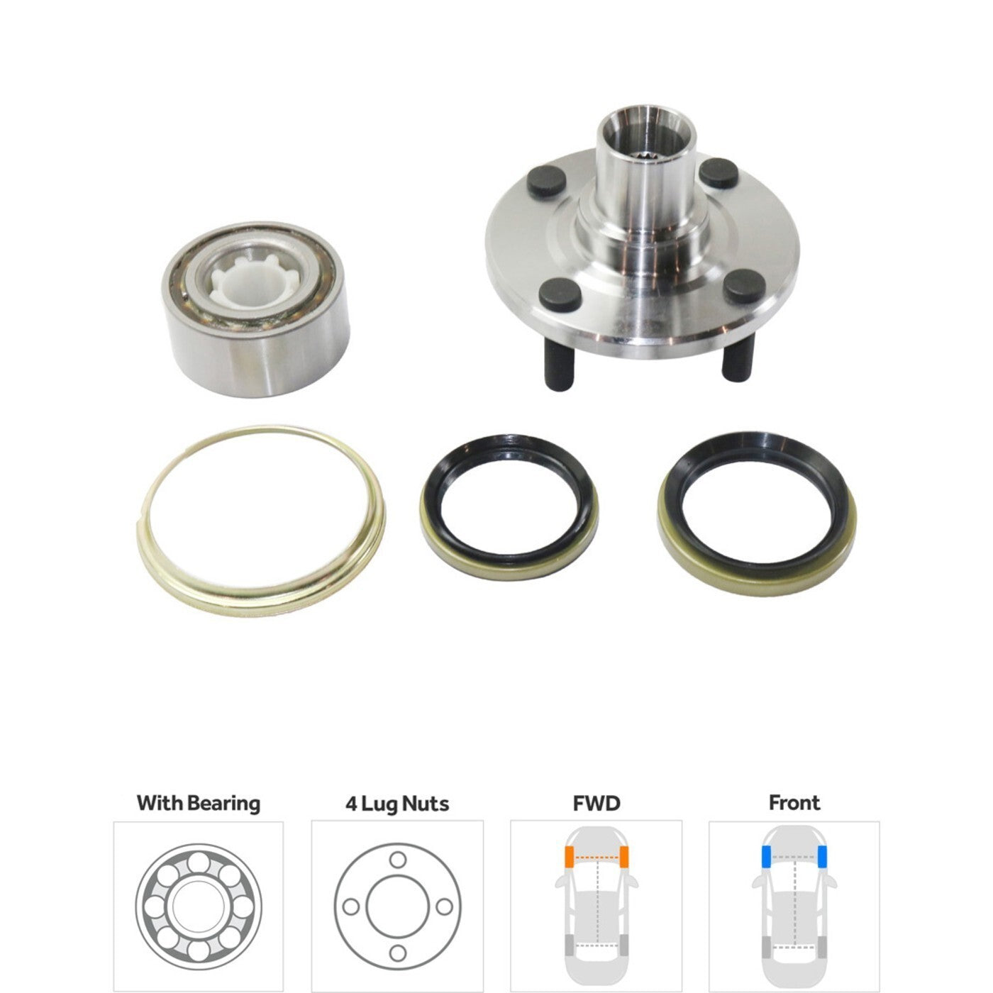 Wheel Hubs For 1993-2002 Toyota Corolla Front & Rear FWD With Bearing