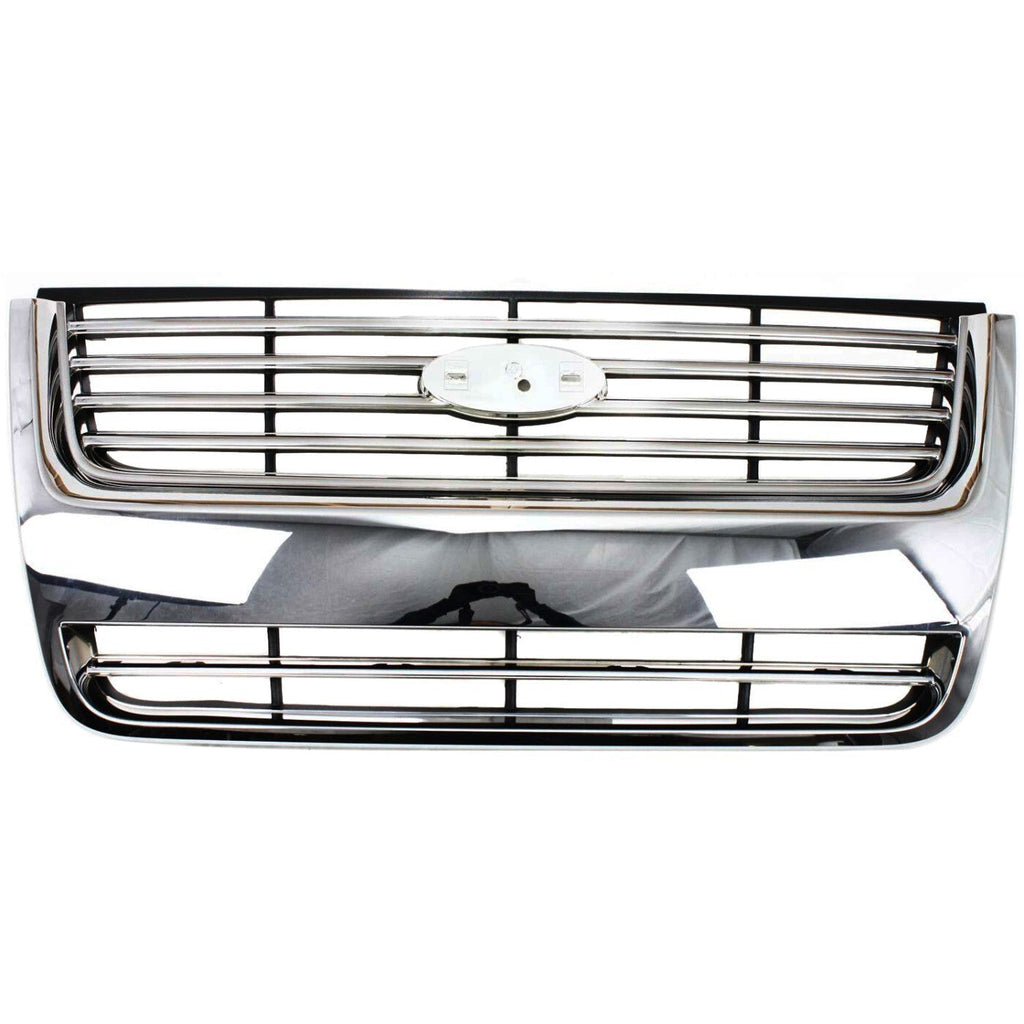 Grille For 2006-2010 Ford Explorer Chrome Shell w/ Black Insert Plastic