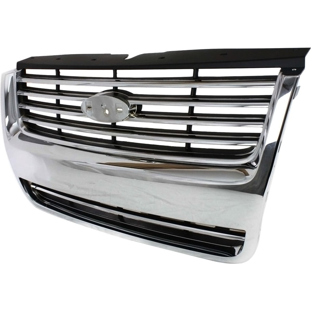 Grille For 2006-2010 Ford Explorer Chrome Shell w/ Black Insert Plastic