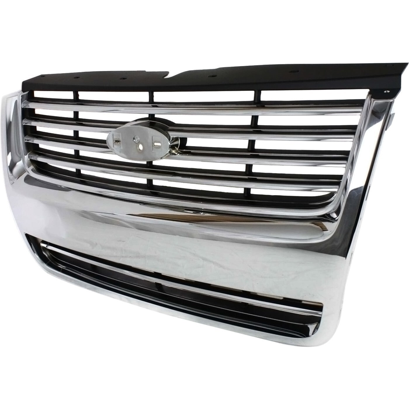Grille For 2006-2010 Ford Explorer Chrome Shell w/ Black Insert Plastic