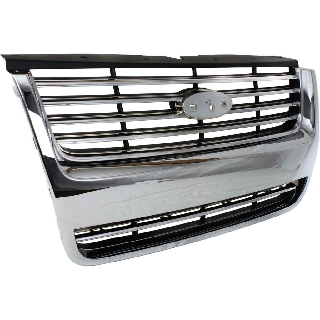 Grille For 2006-2010 Ford Explorer Chrome Shell w/ Black Insert Plastic