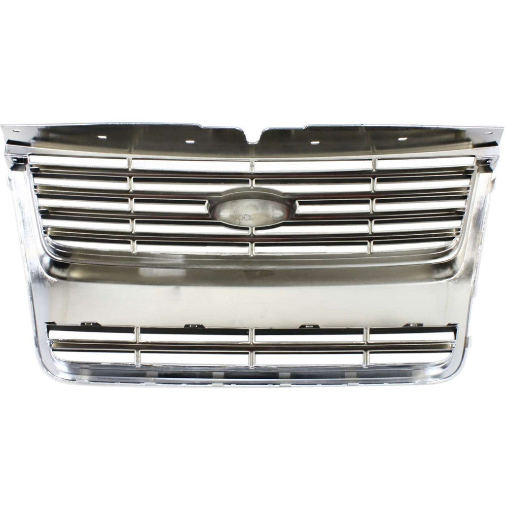 Grille For 2006-2010 Ford Explorer Chrome Shell w/ Black Insert Plastic