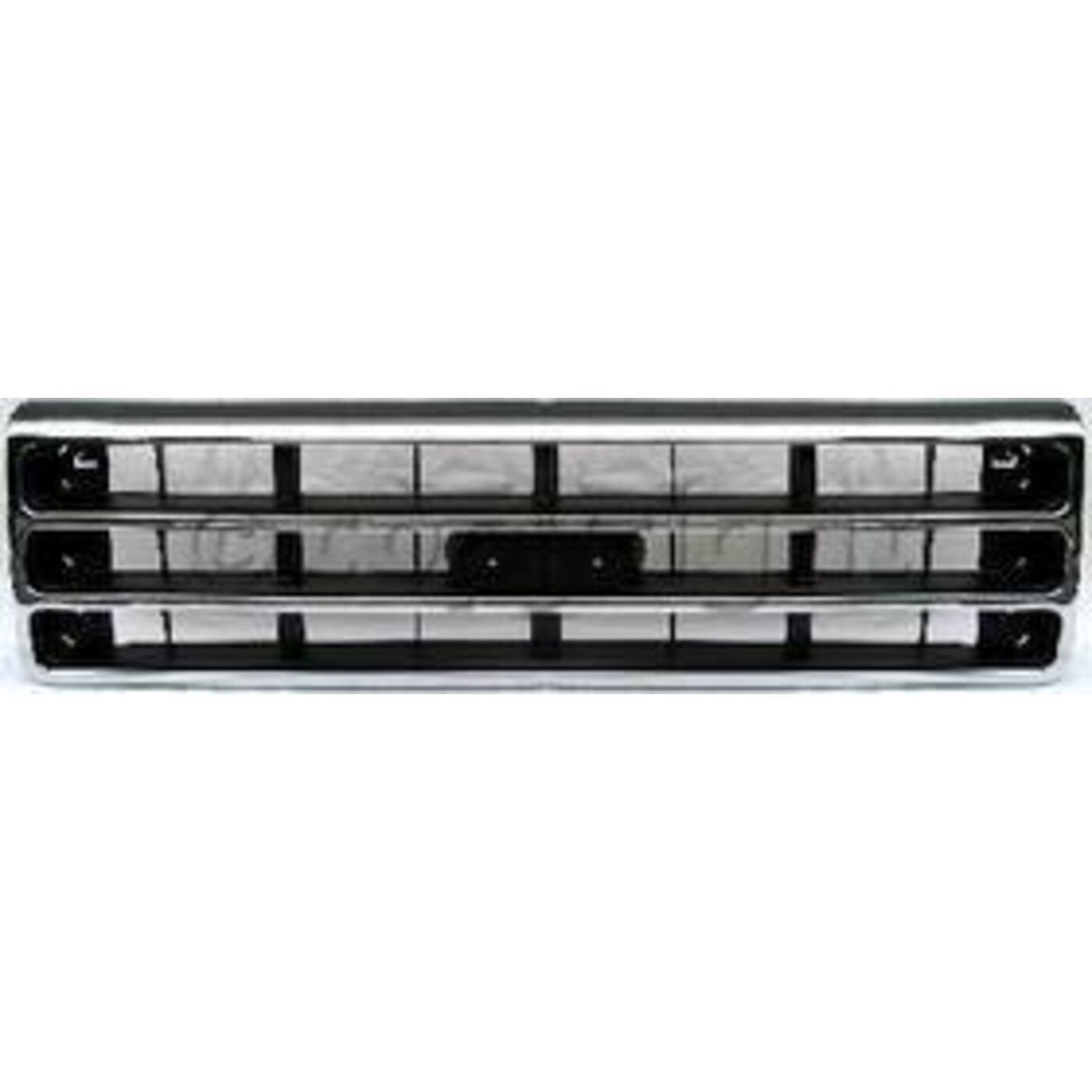 Grille For 89-91 Ford F-150 F-250 Chrome Shell w/ Silver Insert Plastic