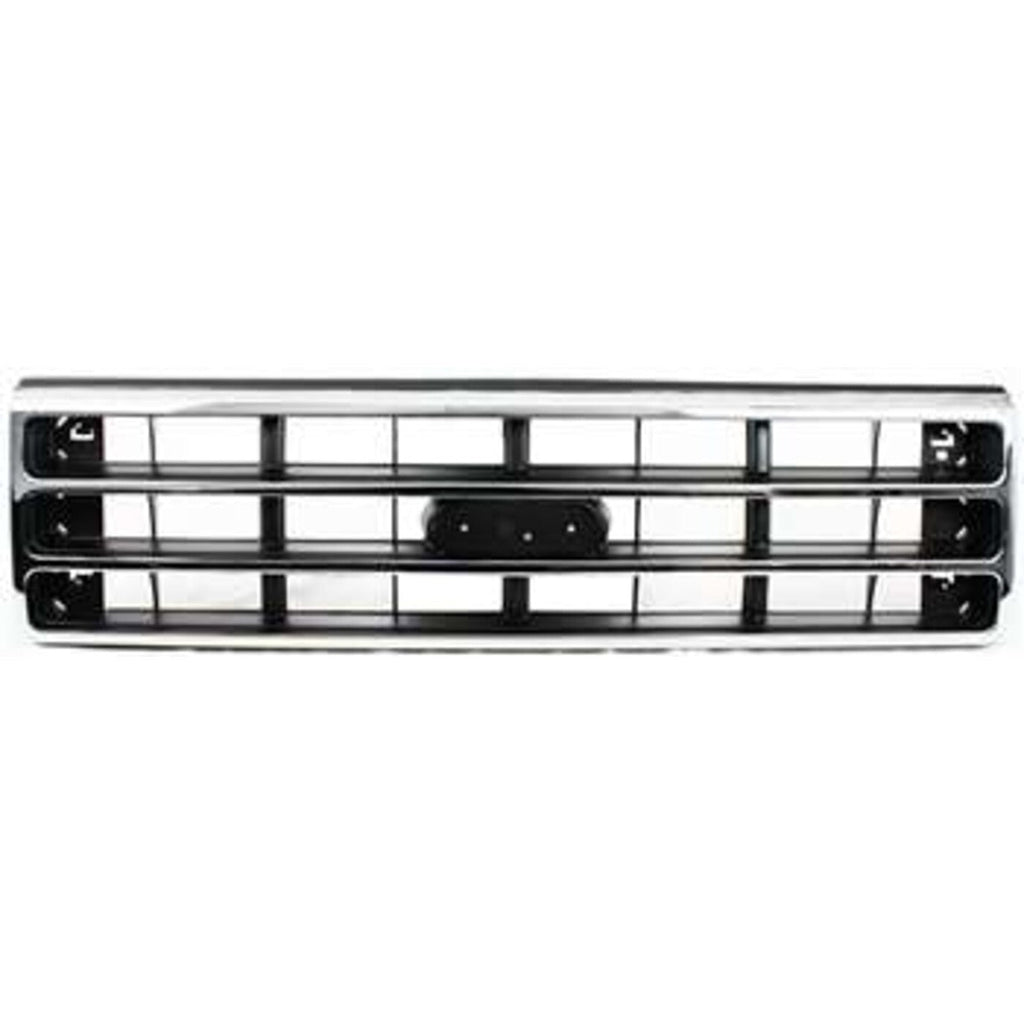 Grille For 89-91 Ford F-150 F-250 Chrome Shell w/ Silver Insert Plastic