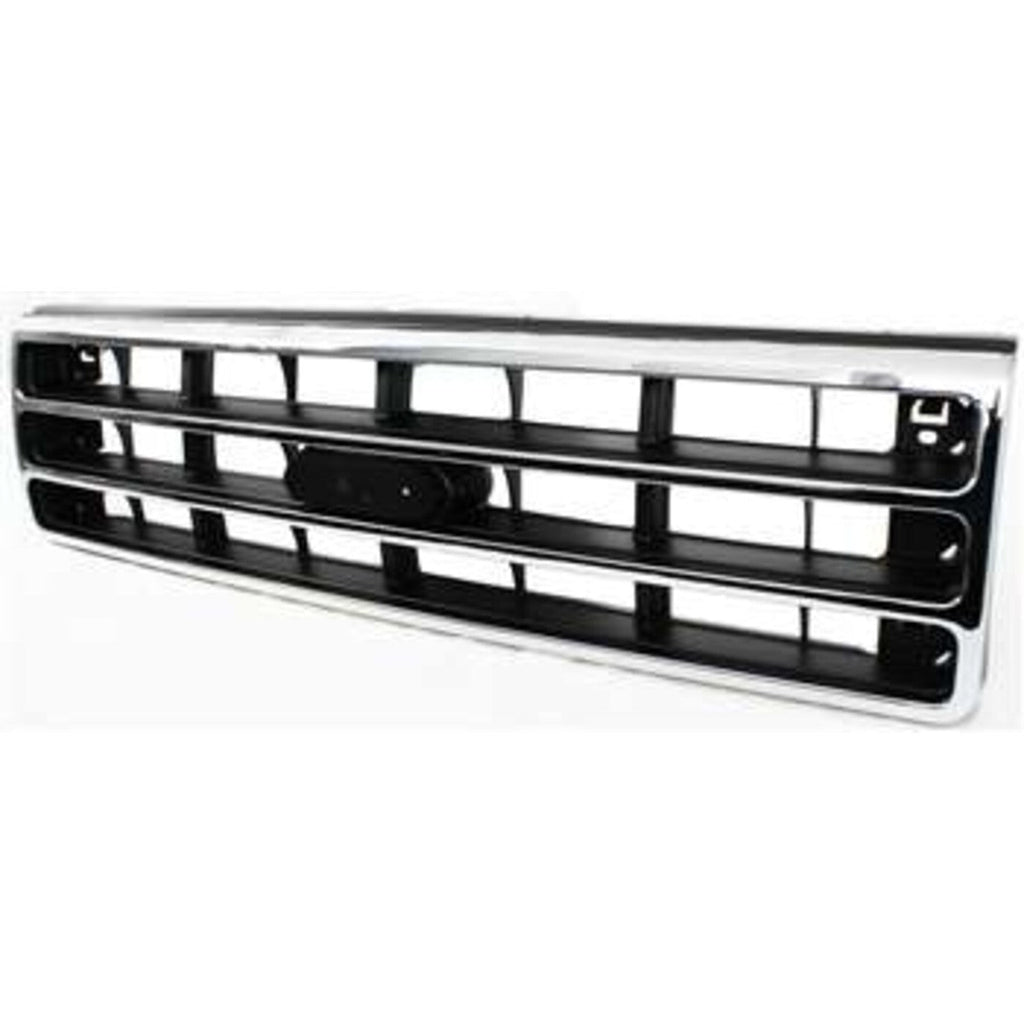 Grille For 89-91 Ford F-150 F-250 Chrome Shell w/ Silver Insert Plastic