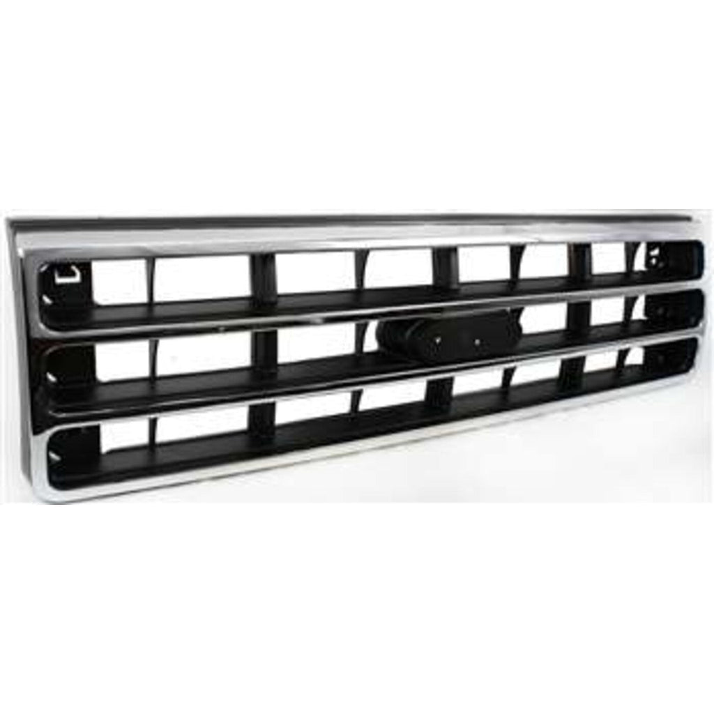 Grille For 89-91 Ford F-150 F-250 Chrome Shell w/ Silver Insert Plastic