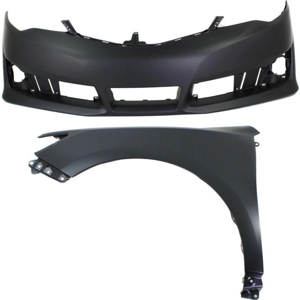 Front Bumper Cover Kit For 2012-2014 Toyota Camry with Front Left Fender Primed