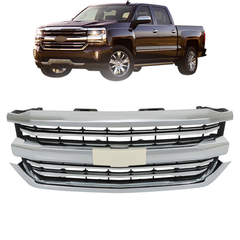 Front Bumper Grille For 2016-2018 Chevrolet Silverado 1500 W/Chrome Trim