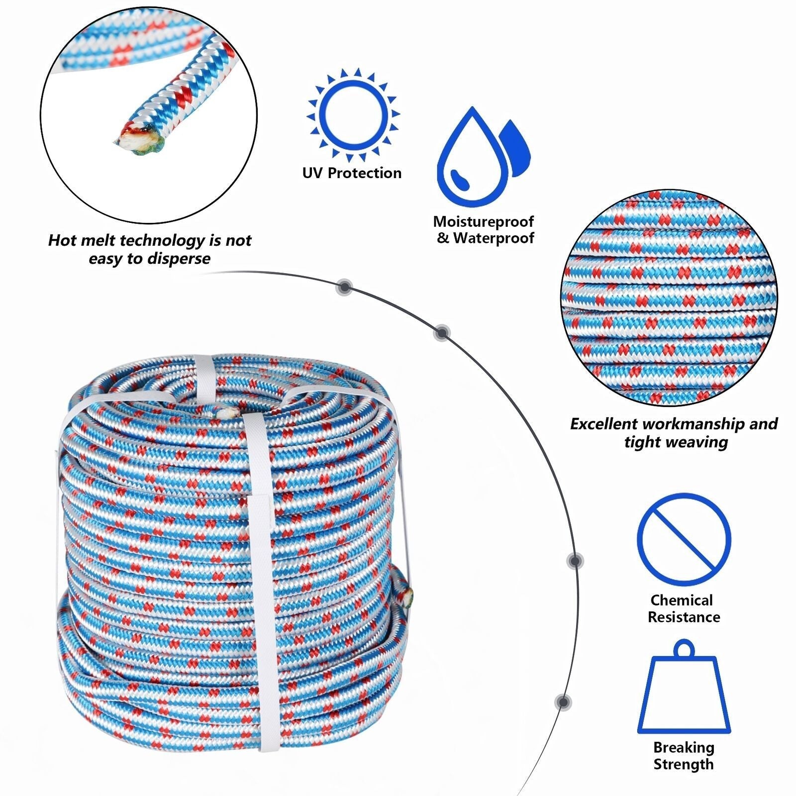 1/2" × 100' Arborist Tree Climbing Rope 16 Strand Braided Nylon Core Polyester