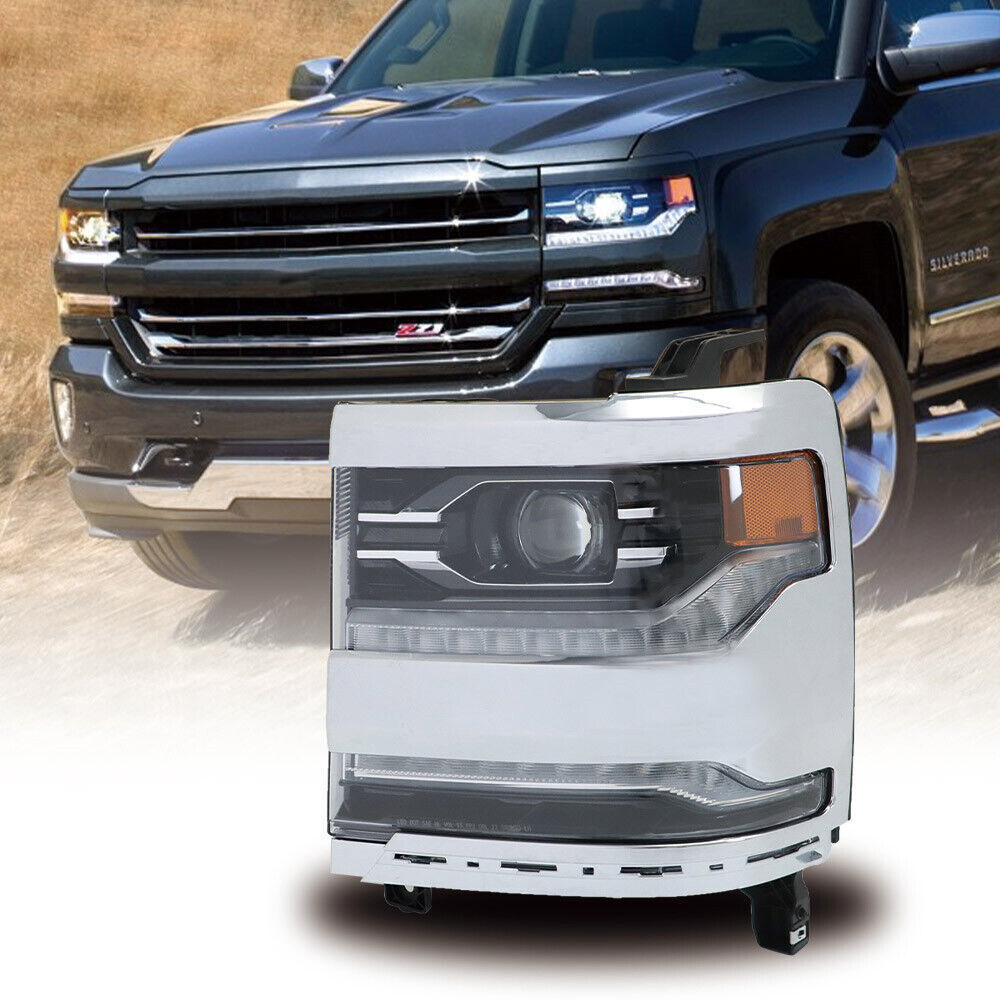 Left Headlight For 2016-2018 Silverado 1500 LED Frame Chrome Housing