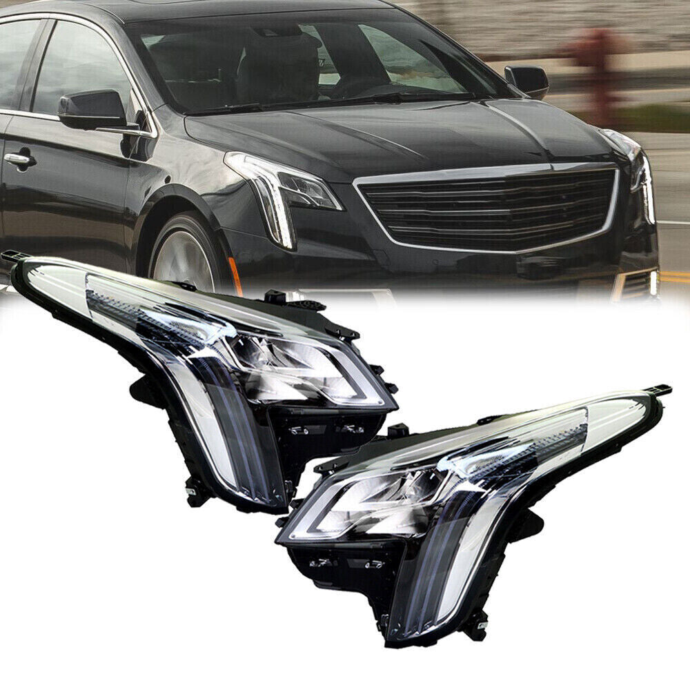 Right+Left Headlight For 2018-19 Cadillac XTS LED DRL Signal Chrome