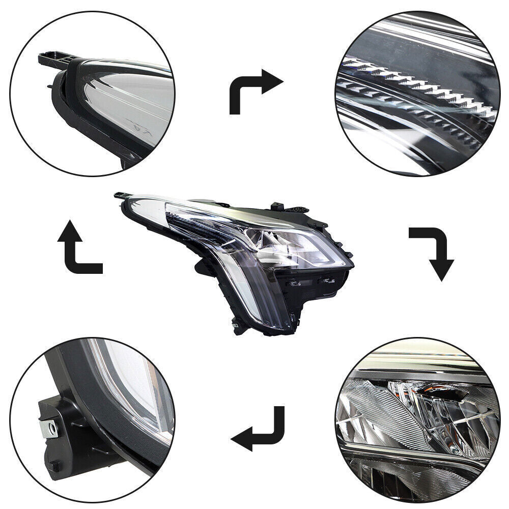 Right+Left Headlight For 2018-19 Cadillac XTS LED DRL Signal Chrome