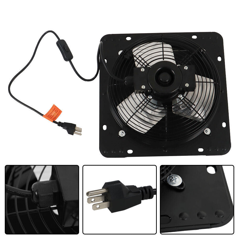 10" Shutter Exhaust Fan Wall Mounted With Switch+Insect Mesh Low Noise 980 CFM