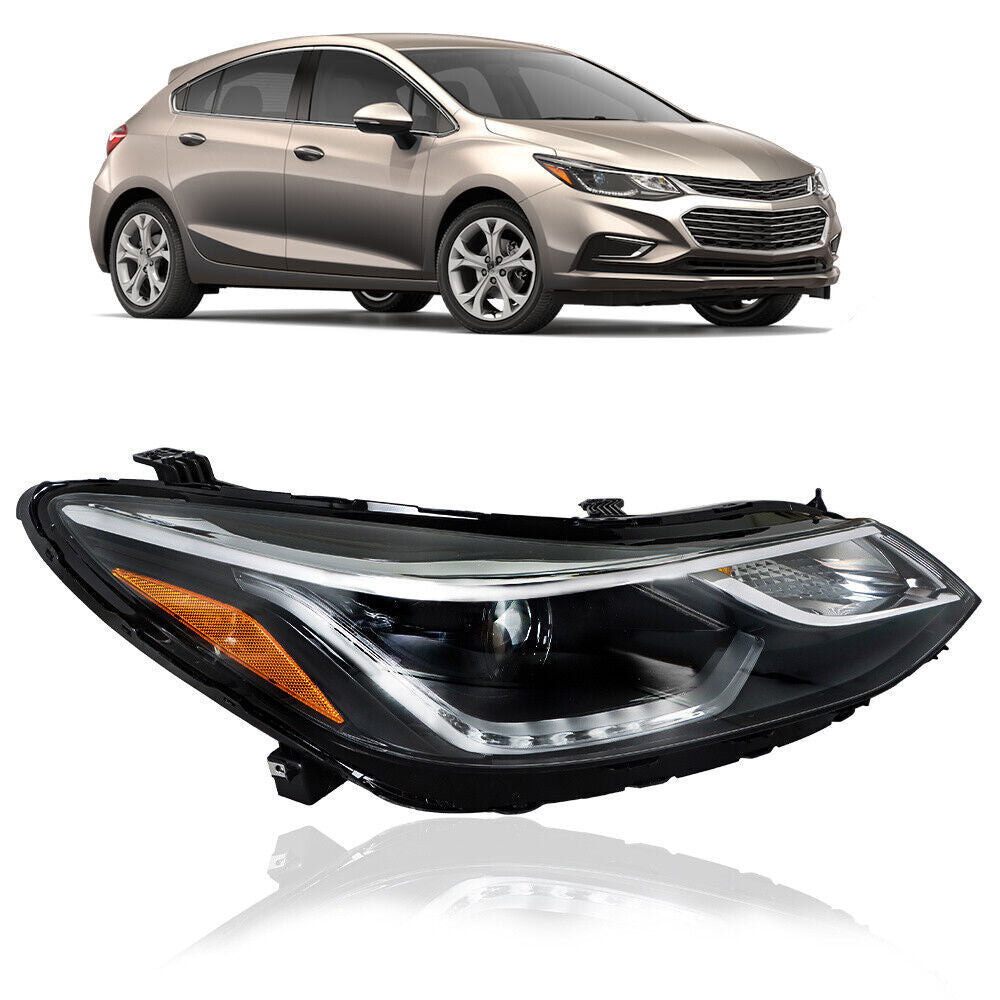 Right Headlight For 2016-2018 Chevy Cruze Projector Halogen w/LED DRL RH