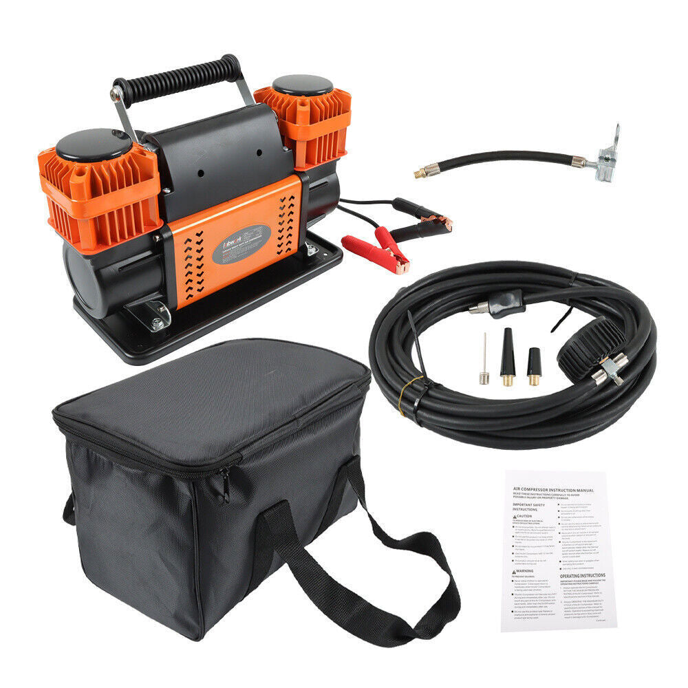Air Compressor Kit, Dual Cylinder 12V Portable Inflator Heavy Duty Max