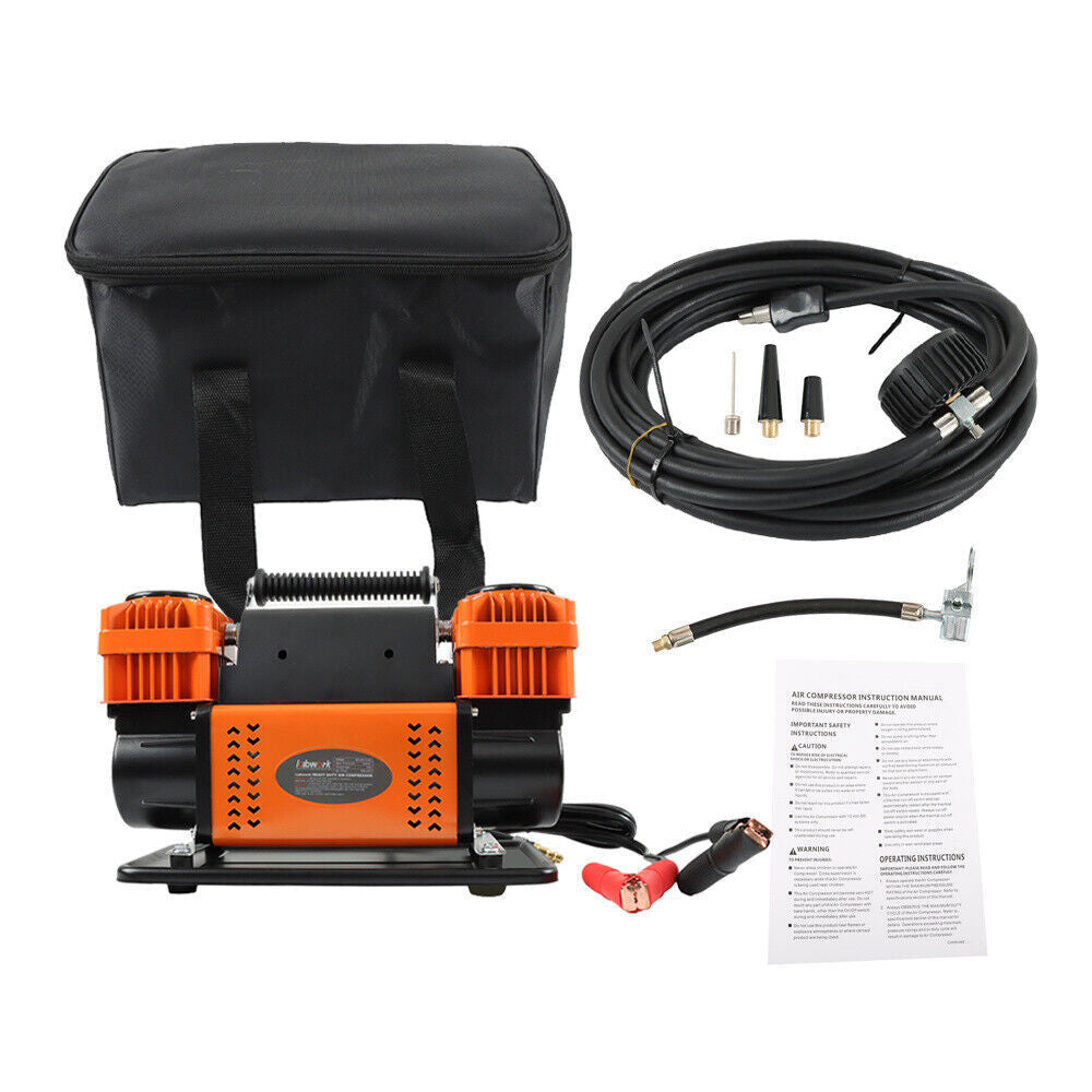 Air Compressor Kit, Dual Cylinder 12V Portable Inflator Heavy Duty Max