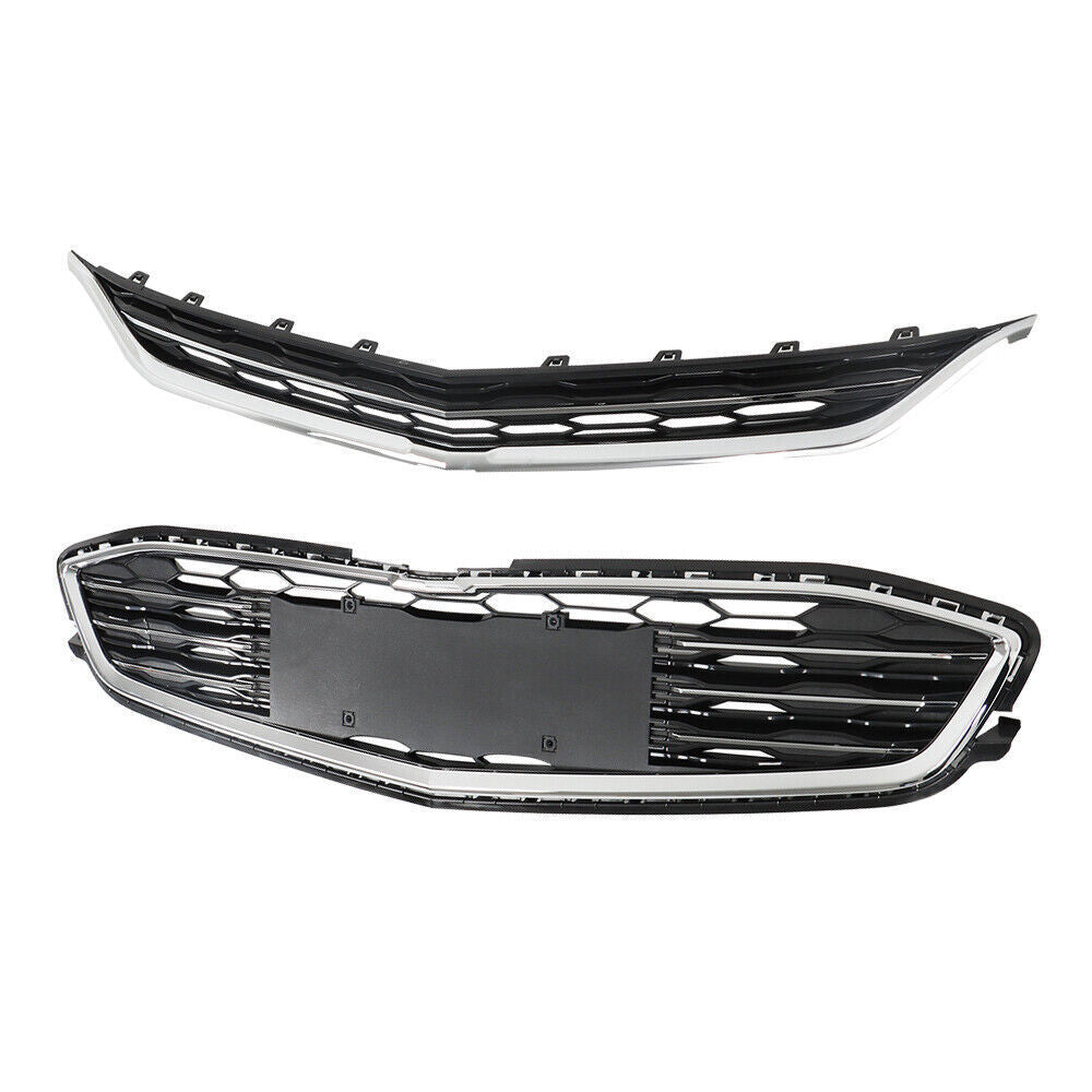 Front Bumper Upper Lower Grille For 2016-2018 Chevy Malibu Chrome&Black