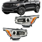 Right+Left Headlights ASSY For 2017-19 GMC Acadia SL w/o LED DRL Chrome