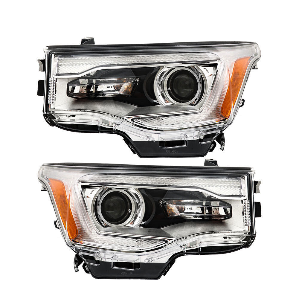 Right+Left Headlights ASSY For 2017-19 GMC Acadia SL w/o LED DRL Chrome