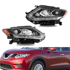 Right+Left Headlight For 2014-16 Nissan Rogue LED Chrome Clear Lens Pair