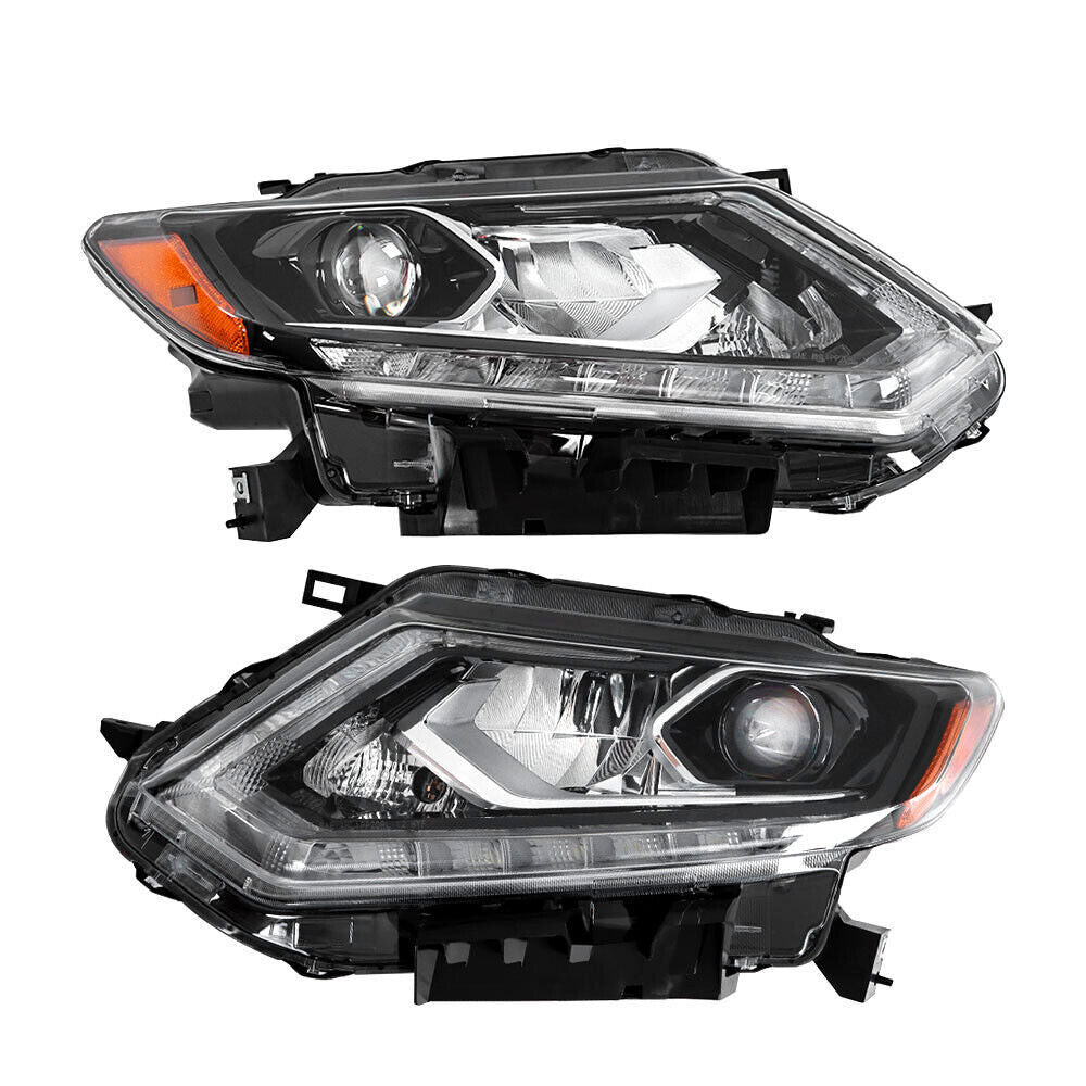 Right+Left Headlight For 2014-16 Nissan Rogue LED Chrome Clear Lens Pair
