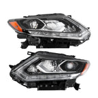 Right+Left Headlight For 2014-16 Nissan Rogue LED Chrome Clear Lens Pair
