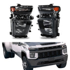Left+Right Headlights For 2021-2023 Chevy Silverado 2500HD Halogen Black