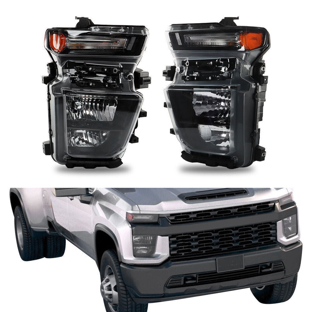 Left+Right Headlights For 2021-2023 Chevy Silverado 2500HD Halogen Black