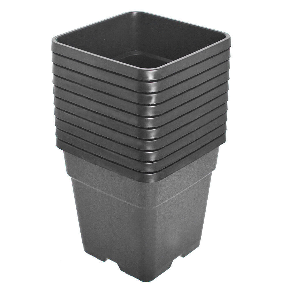 2 Gallon Re-Usable 10 Pack Square Plastic Black Nursery Pot Plant Flower Pots