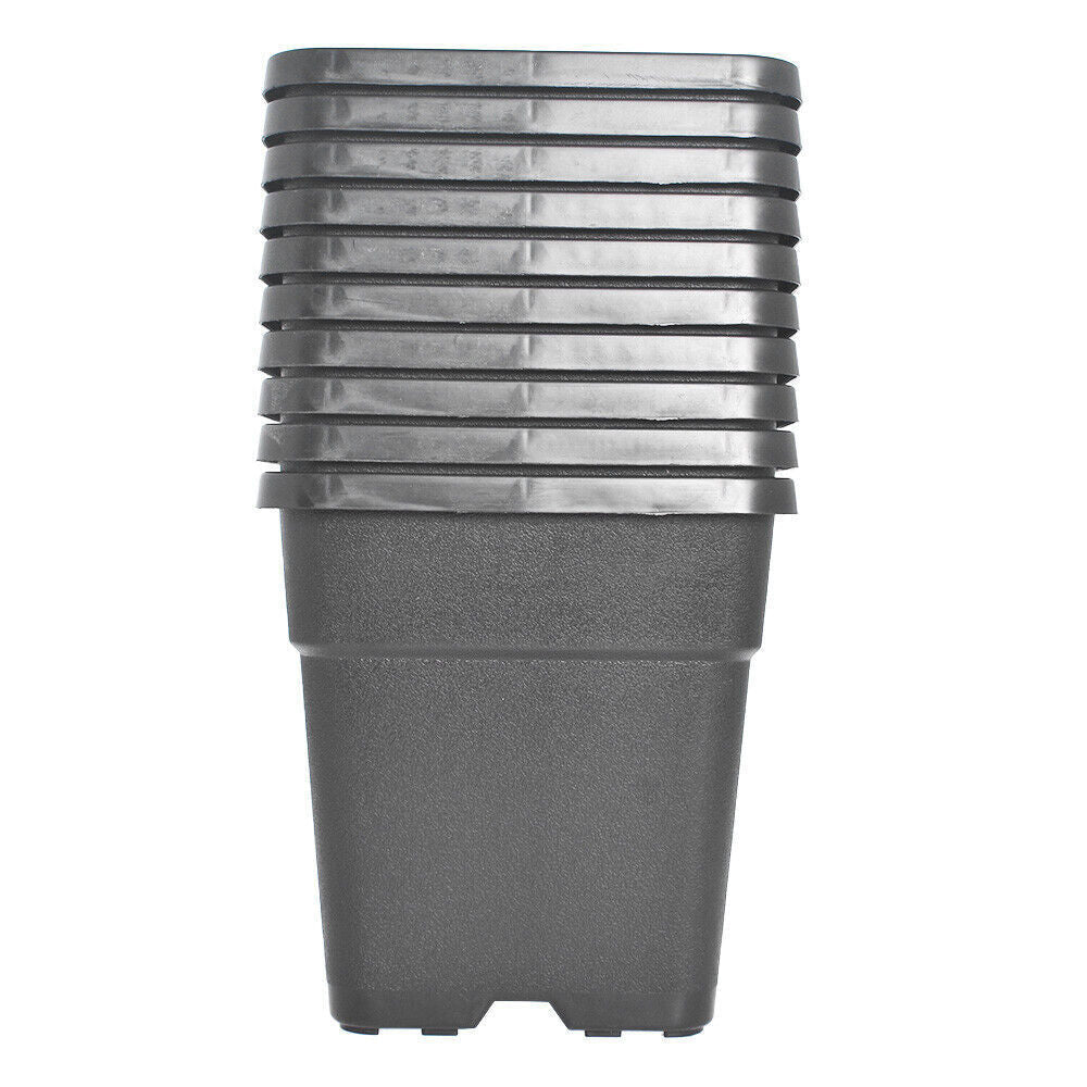 2 Gallon Re-Usable 10 Pack Square Plastic Black Nursery Pot Plant Flower Pots
