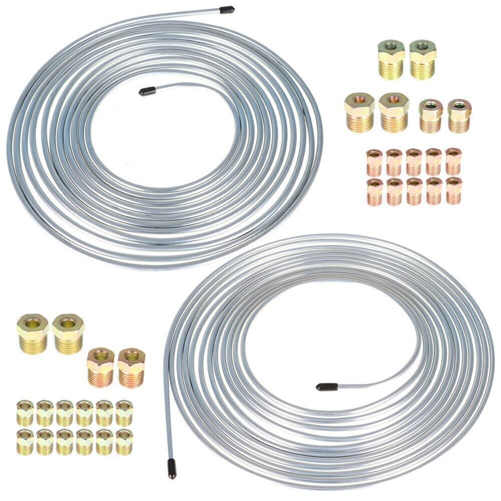 Brake Line Tubing Kit For Universal 25 Ft 3/16&1/4 Zinc w/32 Fittings