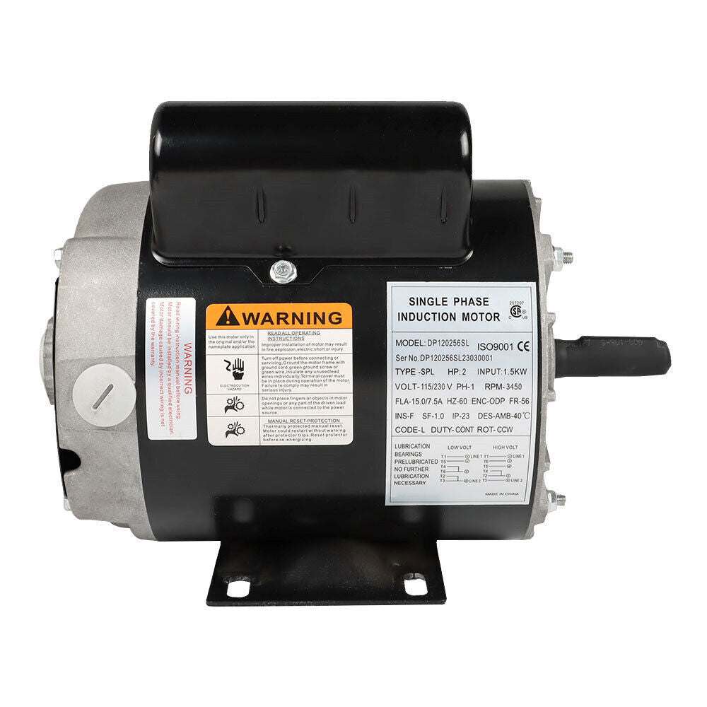 2 HP SPL Compressor Duty Electric Motor 56Frame 5/8" Shaft 115/230 Volt 3450 RPM