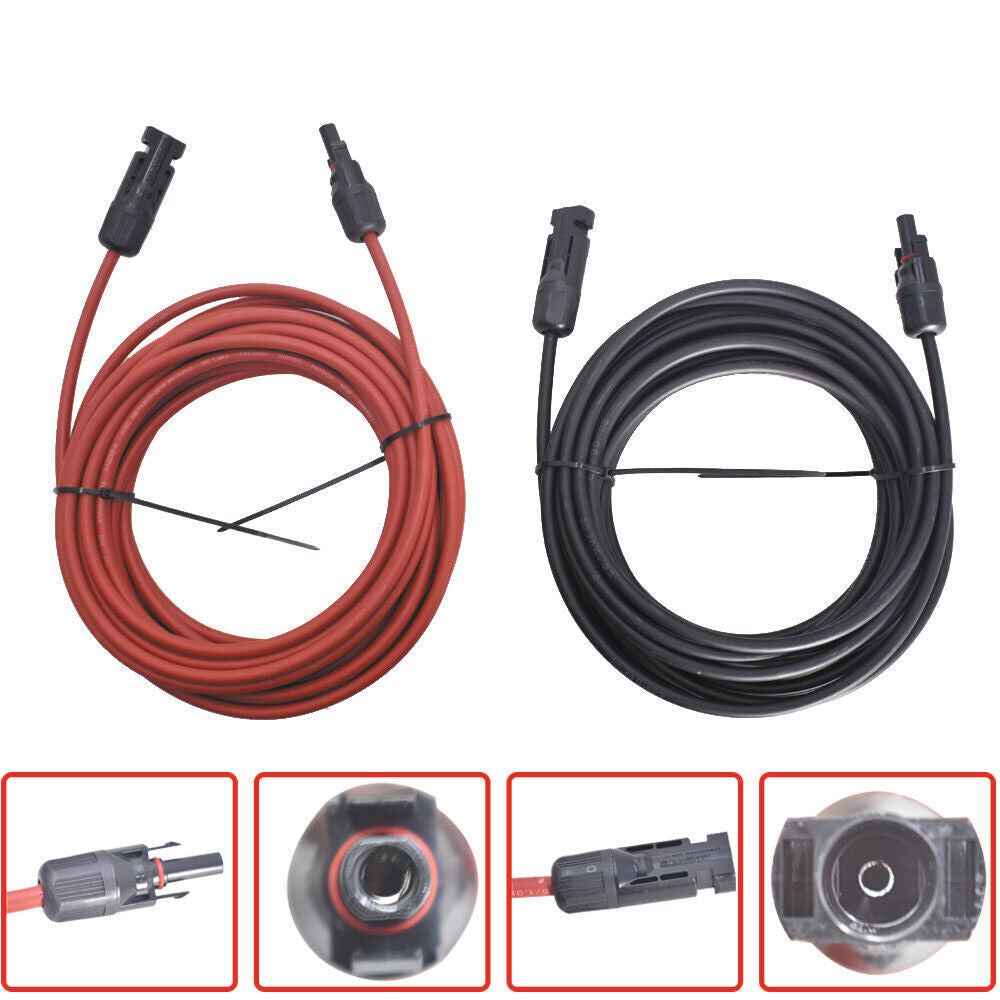 1Pair 30ft 12AWG Black + Red Solar Panel Extension Cable Wire Connector