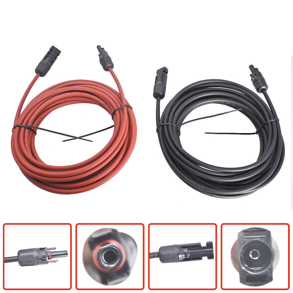 1Pair 30ft 12AWG Black + Red Solar Panel Extension Cable Wire Connector