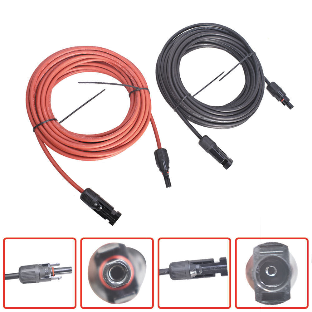 1Pair 30ft 12AWG Black + Red Solar Panel Extension Cable Wire Connector