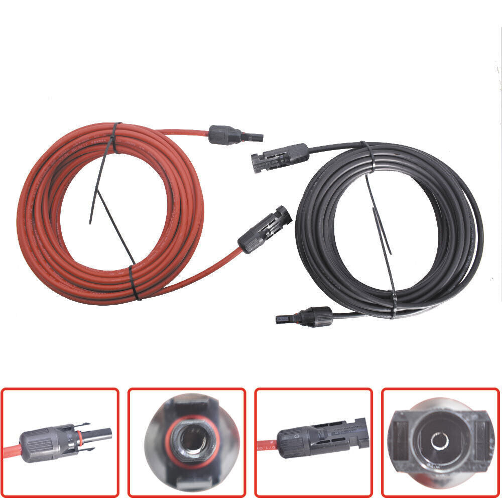 1Pair 30ft 12AWG Black + Red Solar Panel Extension Cable Wire Connector