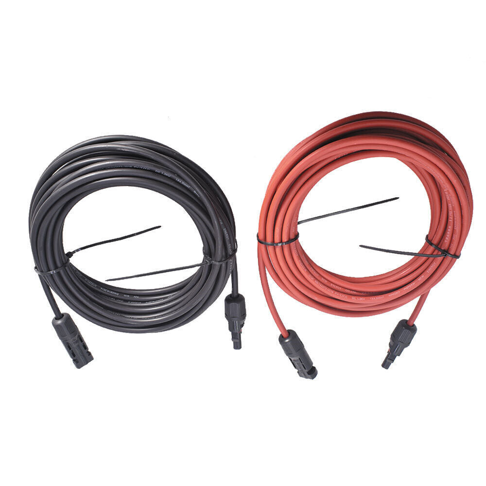 1Pair 30ft 12AWG Black + Red Solar Panel Extension Cable Wire Connector