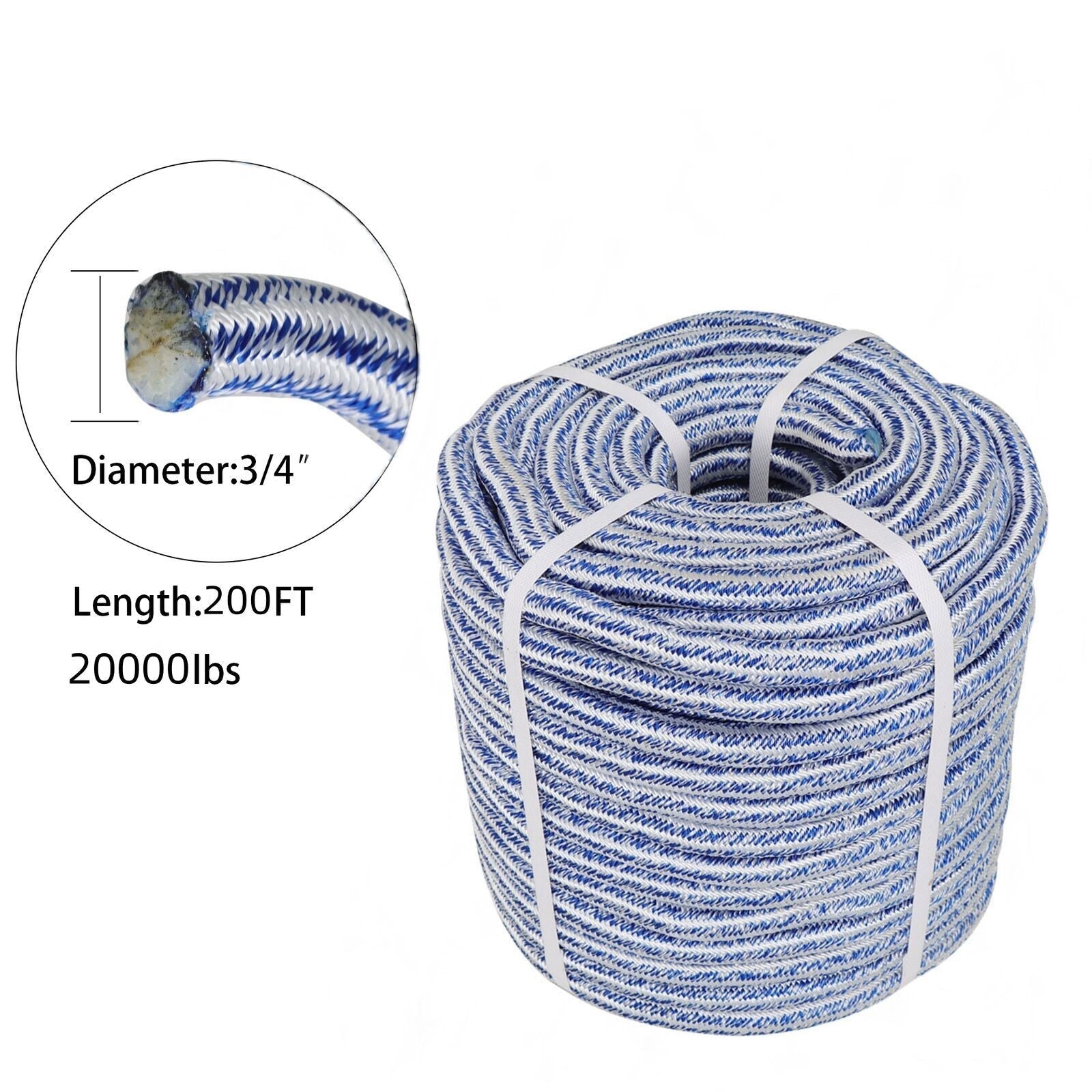 24 Strand Braid Polyester Rope 3/4" × 200' Arborist Tree Climbing Rope 20000Lbs